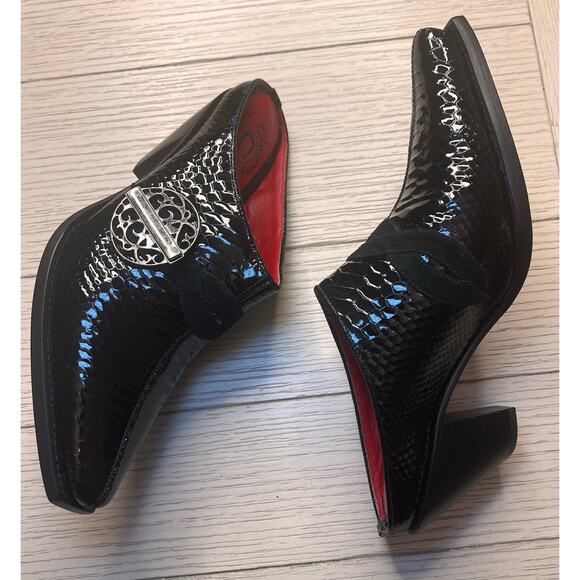 NWB Lucchese women's patent leather croc embossed mule slides w/ 3" heel. Sz 7.5 - Picture 9 of 11